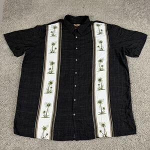 Hollis River Shirt Mens 3XL Tall Black White Palm Tree Panel Hawaiian Rayon